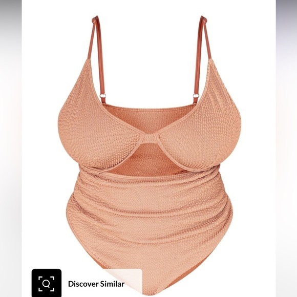 Prettylittlething plus mocha textured cutout swimsuit - Picture 3 of 11